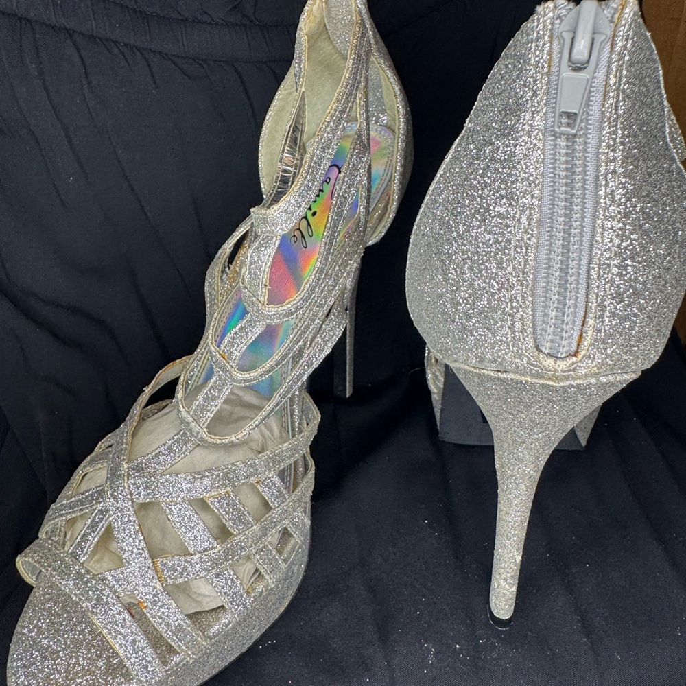 Elegant Silver Glitter High Heels